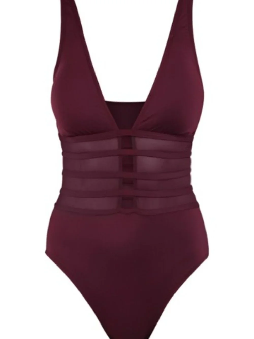 NWT La Blanca Strappy Mesh Inset One-Piece Swimsuit, Dark Cherry, Size 14